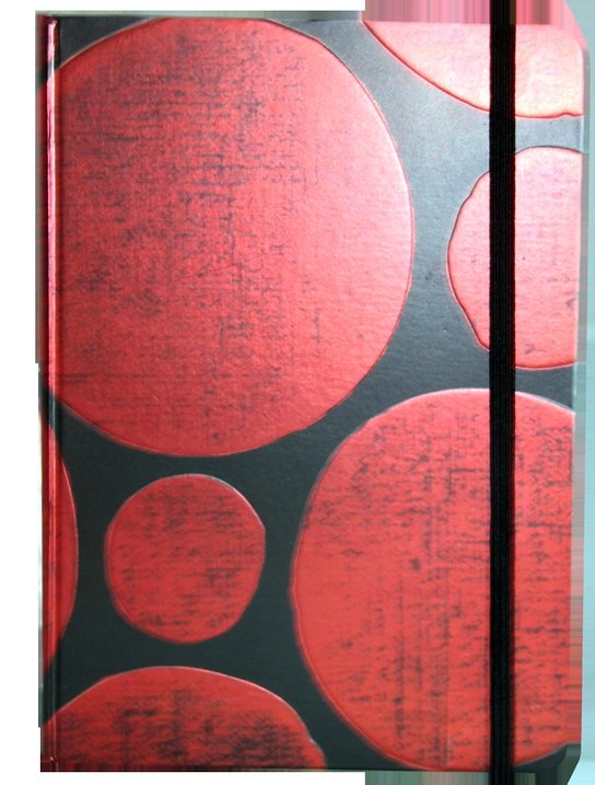 Zápisník s gumičkou A5 145x210 mm  černý s červenými koly