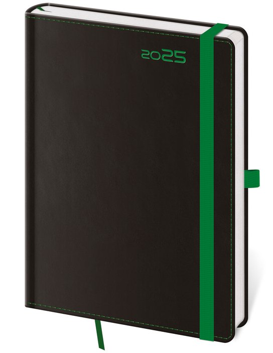 Denní diář 2025 A5 Black Green s poutkem -  Autor Neuveden
