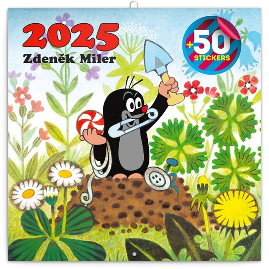 Baagl Poznámkový kalendář KRTEČEK 2025, s 50 samolepkami - 30 x 30 cm