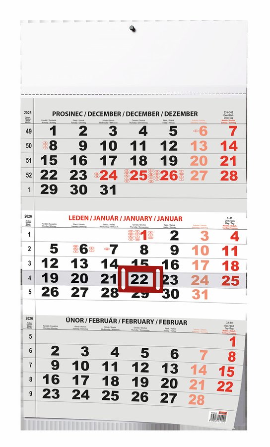 Nástěnný kalendář Standard tříměsíční 2025 - černý