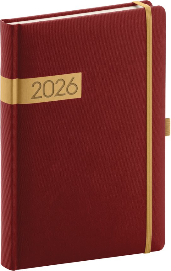 Denní diář 2026 bordó-zlatý 15 x 21 cm