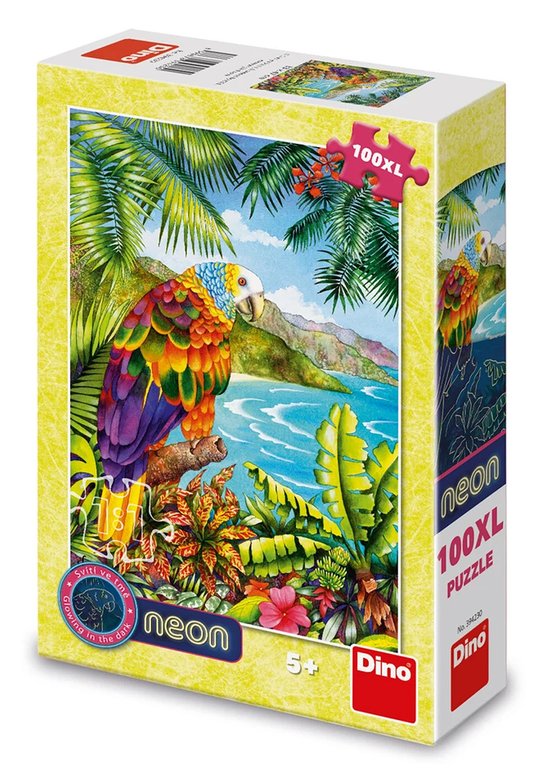 svítící puzzle papoušek v džungli XL 100 dílků