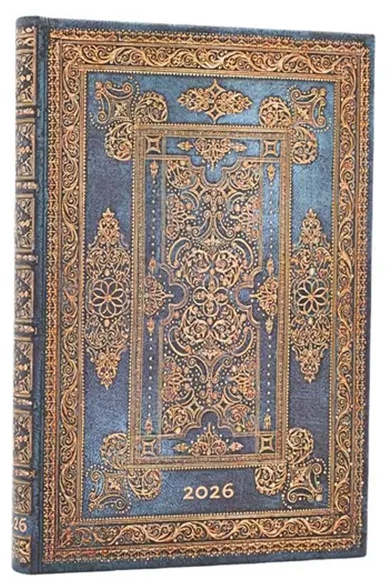 Paperblanks - týždenný diár Blue Luxe 2026 (mini, verso, elastické zatváranie)