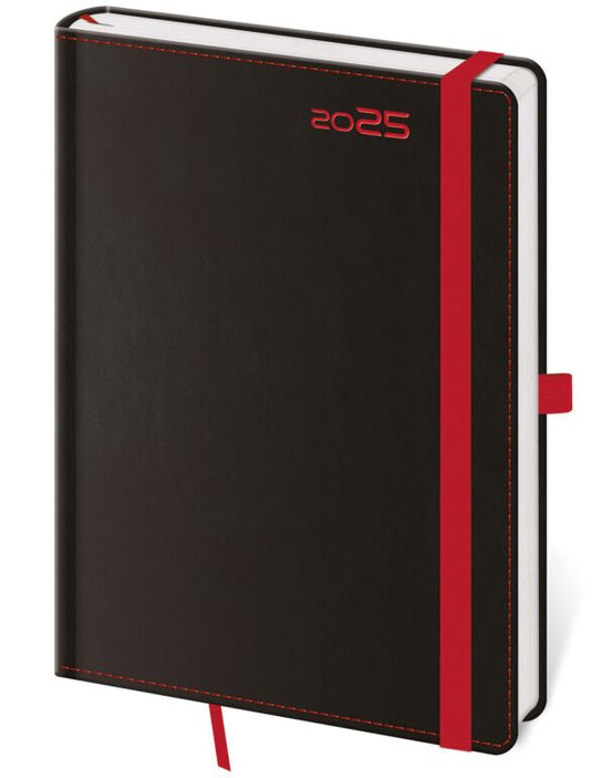 Týdenní diář 2025 A5 Black Red s poutkem -  Autor Neuveden