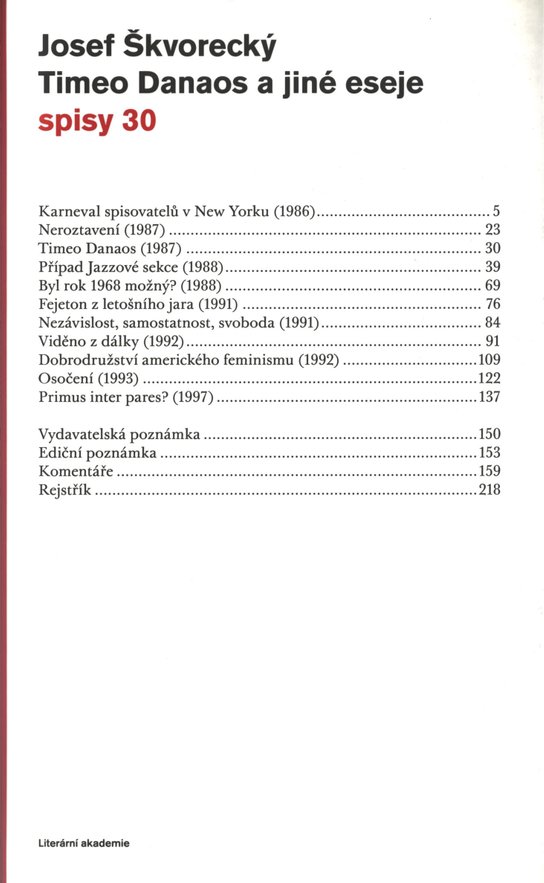 Timeo Danaos a jiné eseje (spisy - svazek 30) -  Josef Škvorecký