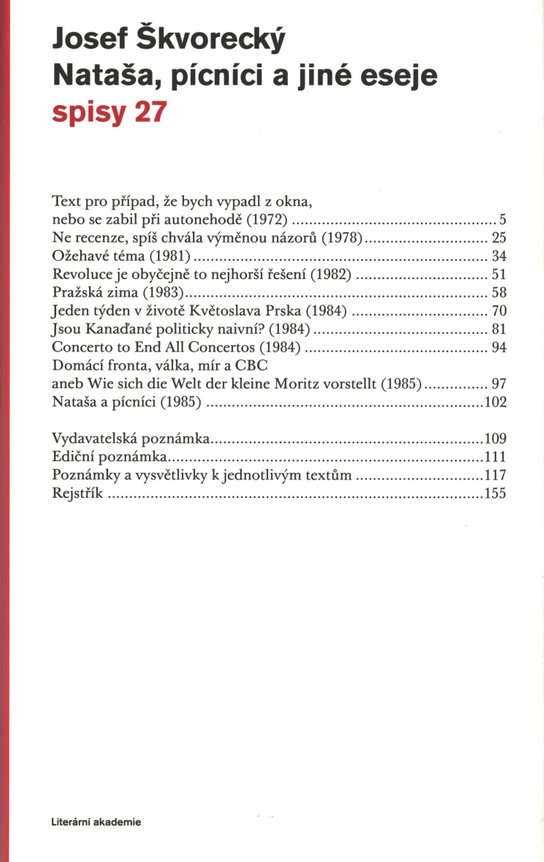 Nataša, pícníci a jiné eseje (spisy - svazek 27) -  Josef Škvorecký