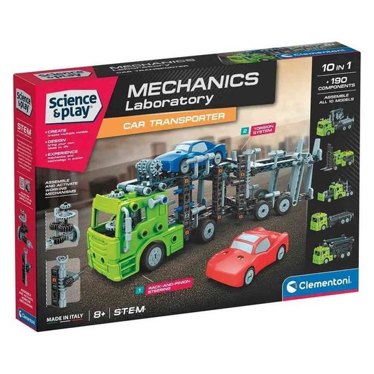 Clementoni Science & Play mechanická laboratoř – přepravník automobilů 10 v 1