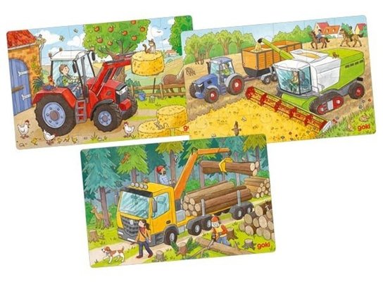 GOKI Dřevěné puzzle Zemědělské stroje 3x24 dílků