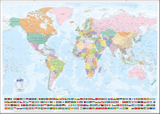 Svět nástěnná politická mapa s vlajkami