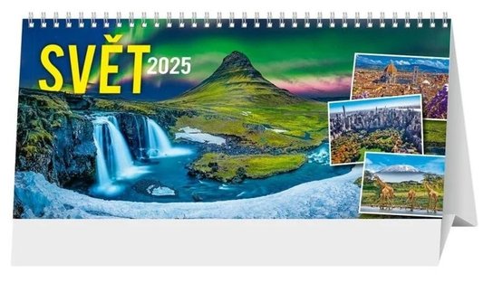 Stolní kalendář Svět 2025 (řádky, 2-týdenní)
